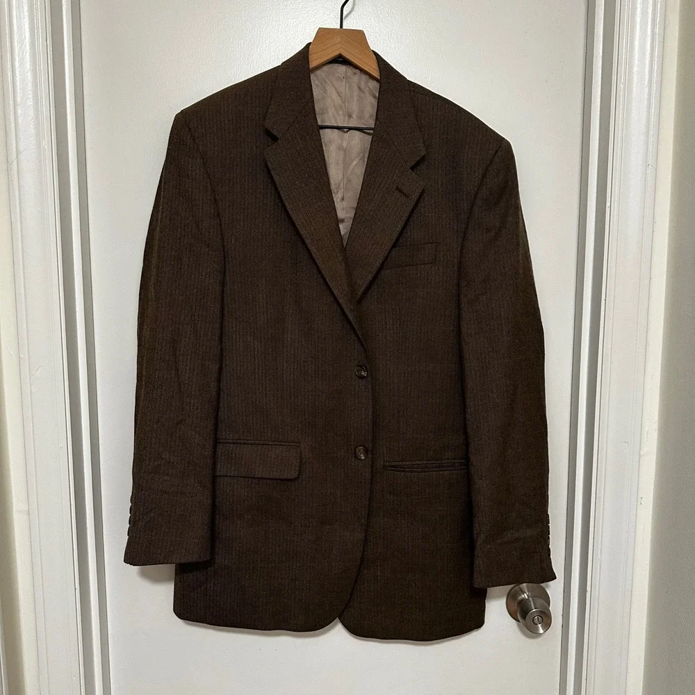 Lauren Ralph Lauren | Men's 100% Wool Brown Herringbone Blazer Sport Coat, 40L